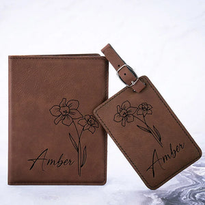 Matching Travel Set: Birth Flower Passport and Luggage Tag - GiftShire