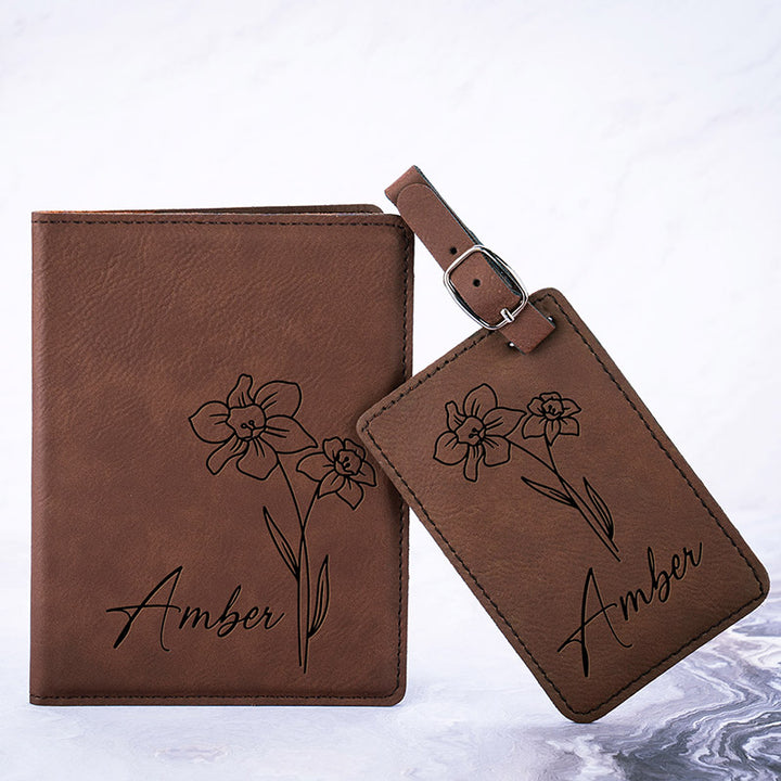 Matching Travel Set: Birth Flower Passport and Luggage Tag - GiftShire