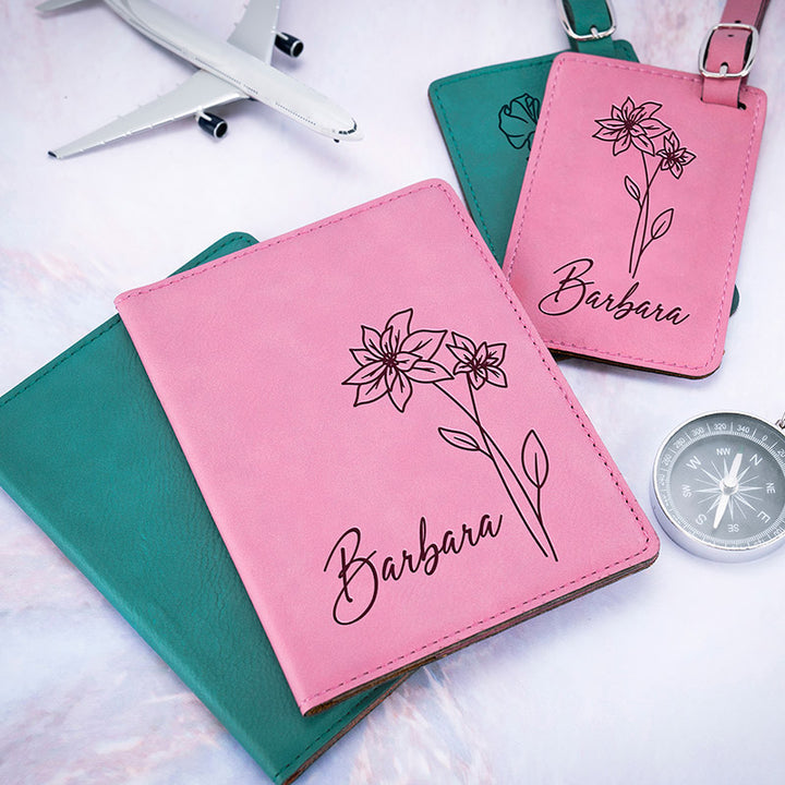 Matching Travel Set: Birth Flower Passport and Luggage Tag - GiftShire