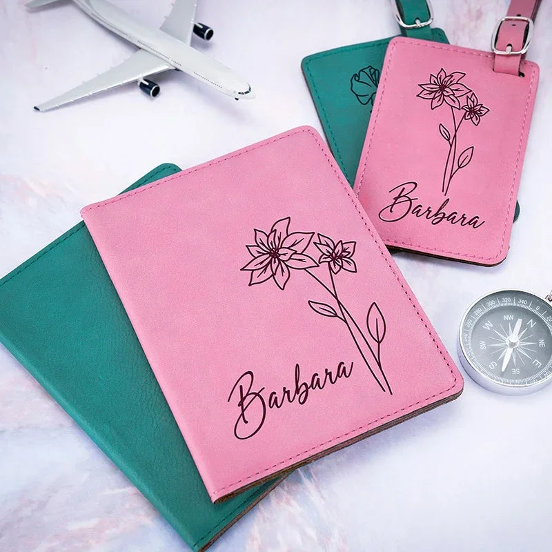 Matching Travel Set: Birth Flower Passport and Luggage Tag - GiftShire