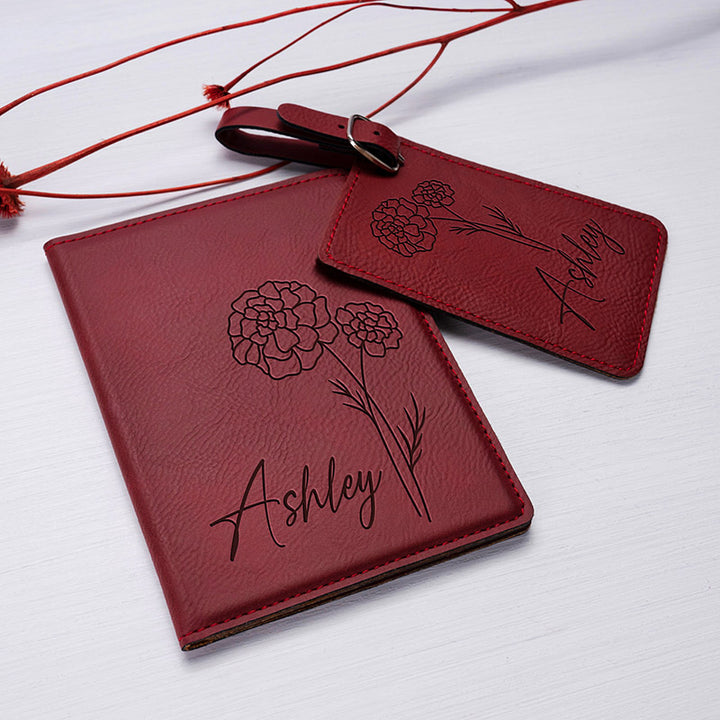 Matching Travel Set: Birth Flower Passport and Luggage Tag - GiftShire