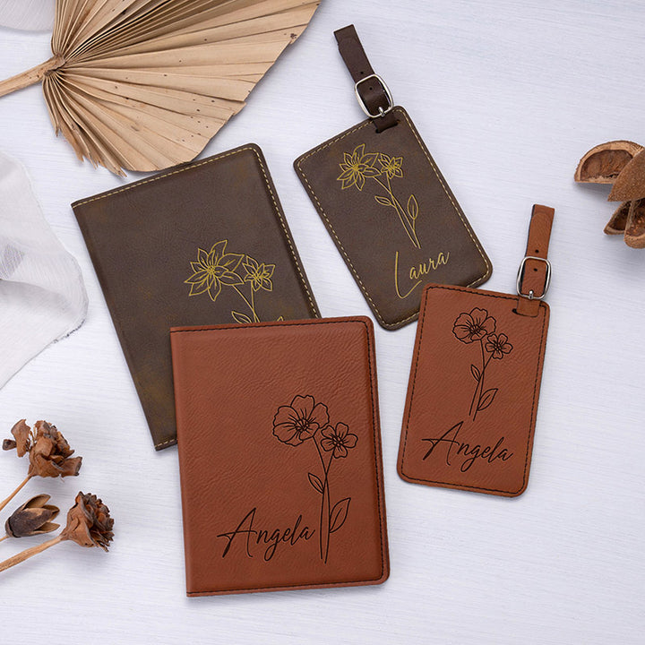 Matching Travel Set: Birth Flower Passport and Luggage Tag - GiftShire