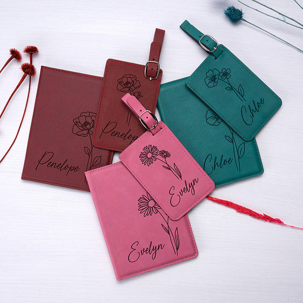 Matching Travel Set: Birth Flower Passport and Luggage Tag - GiftShire