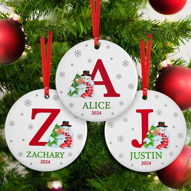 Merry Christmas Initial Ornament with Personalized Name - GiftShire
