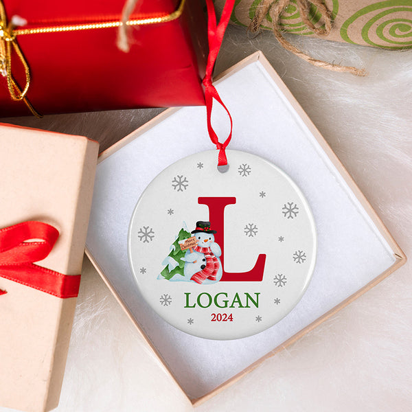 Merry Christmas Initial Ornament with Personalized Name