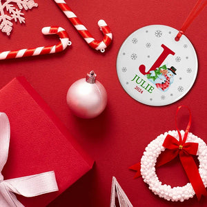 Merry Christmas Initial Ornament with Personalized Name - GiftShire