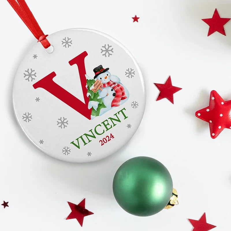 Merry Christmas Initial Ornament with Personalized Name - GiftShire