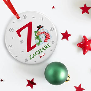Merry Christmas Initial Ornament with Personalized Name - GiftShire