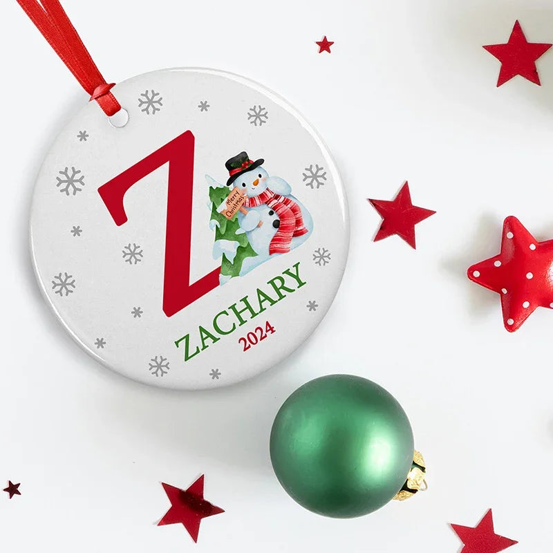 Merry Christmas Initial Ornament with Personalized Name - GiftShire
