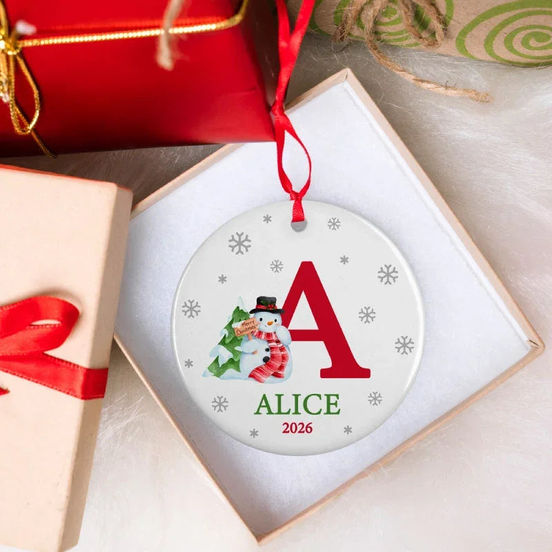 Merry Christmas Initial Ornament with Personalized Name