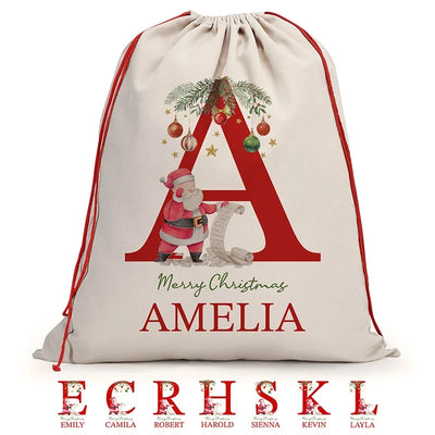 Merry Christmas Initial Personalized Santa Sack with Name - GiftShire
