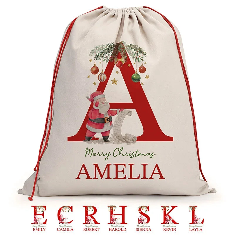 Merry Christmas Initial Personalized Santa Sack with Name - GiftShire