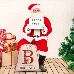 Merry Christmas Initial Personalized Santa Sack with Name - GiftShire