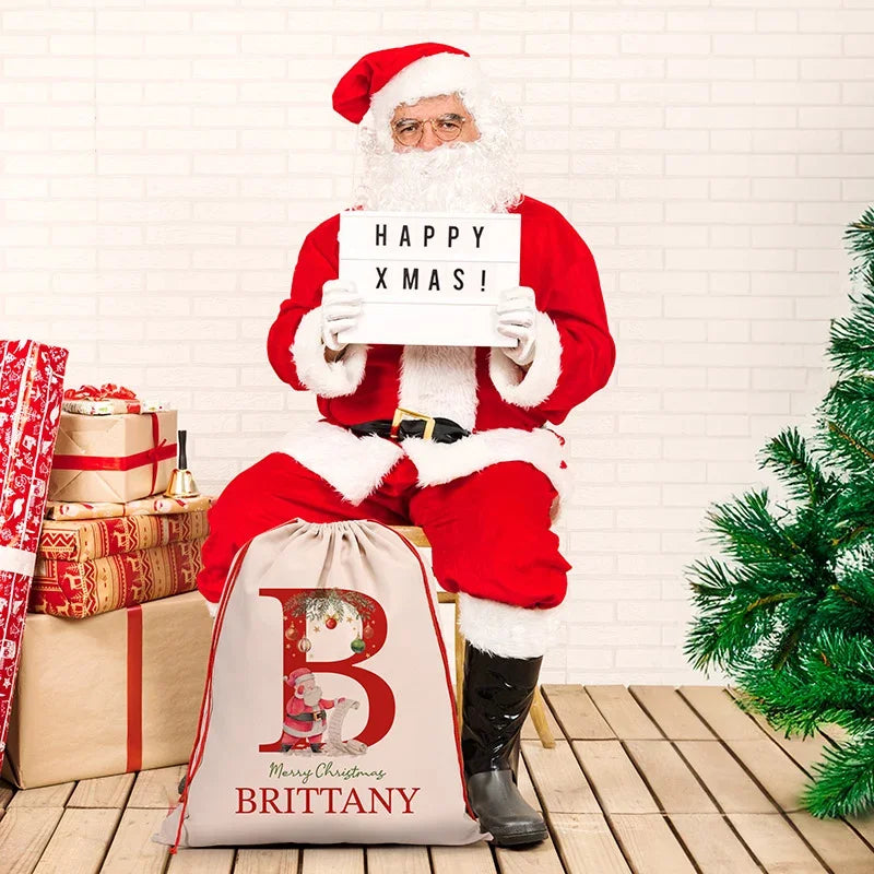 Merry Christmas Initial Personalized Santa Sack with Name - GiftShire