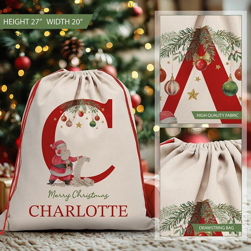 Merry Christmas Initial Personalized Santa Sack with Name - GiftShire