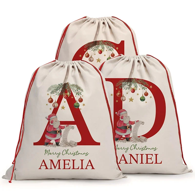 Merry Christmas Initial Personalized Santa Sack with Name - GiftShire