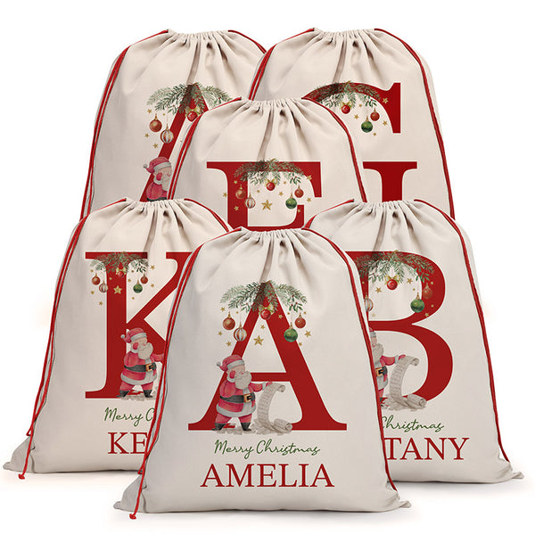 Merry Christmas Initial Personalized Santa Sack with Name - GiftShire