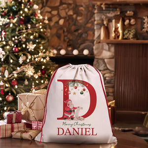 Merry Christmas Initial Personalized Santa Sack with Name - GiftShire