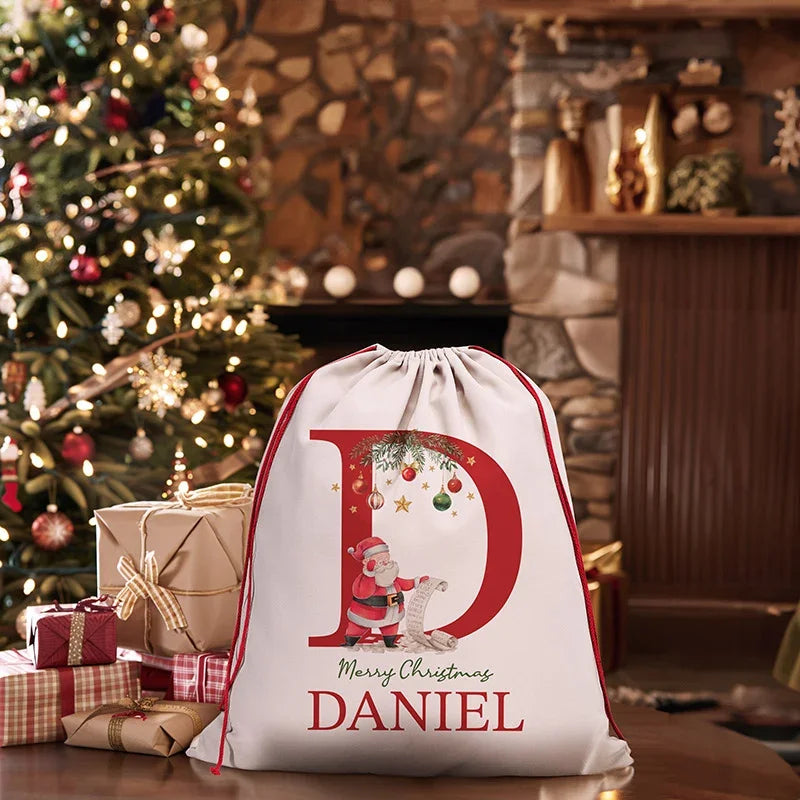 Merry Christmas Initial Personalized Santa Sack with Name - GiftShire