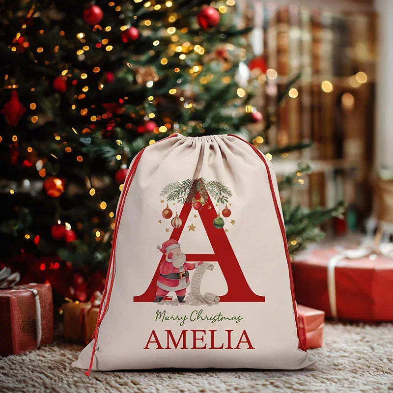 Merry Christmas Initial Personalized Santa Sack with Name - GiftShire