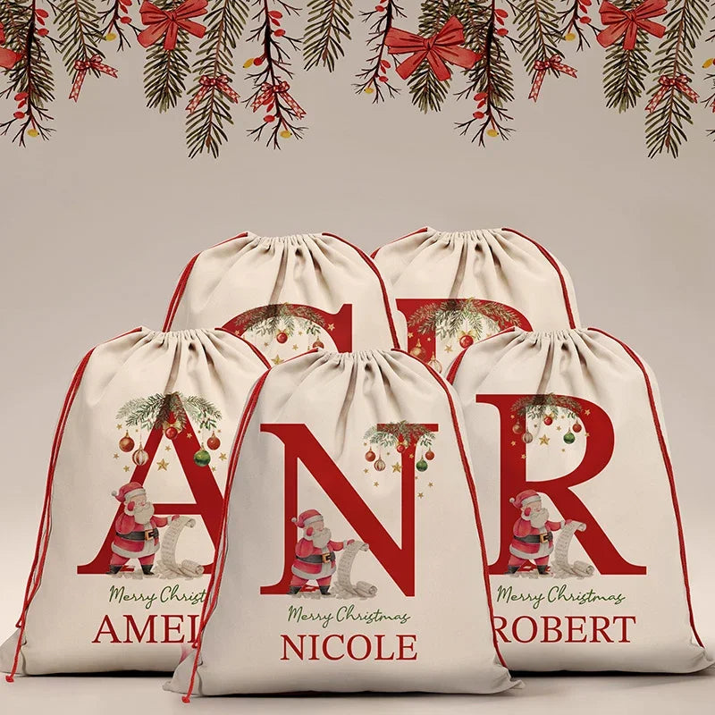 Merry Christmas Initial Personalized Santa Sack with Name - GiftShire