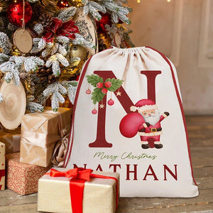 Merry Christmas Santa Sack, Personalized with Name and Initial - GiftShire