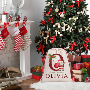 Merry Christmas Santa Sack, Personalized with Name and Initial - GiftShire