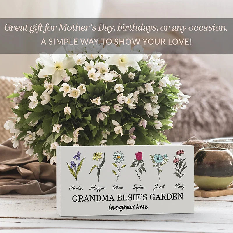 Mom and Kids Garden - Wooden Block Sign - GiftShire