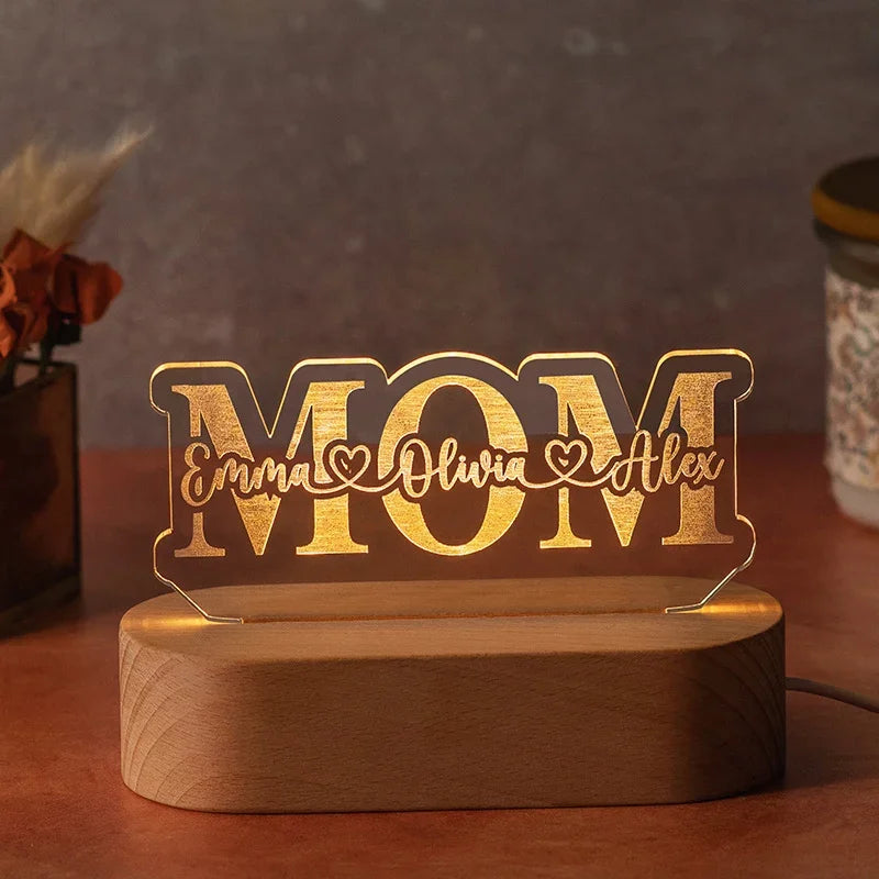 Personalized Mom Acrylic Cut Light with Heart - GiftShire