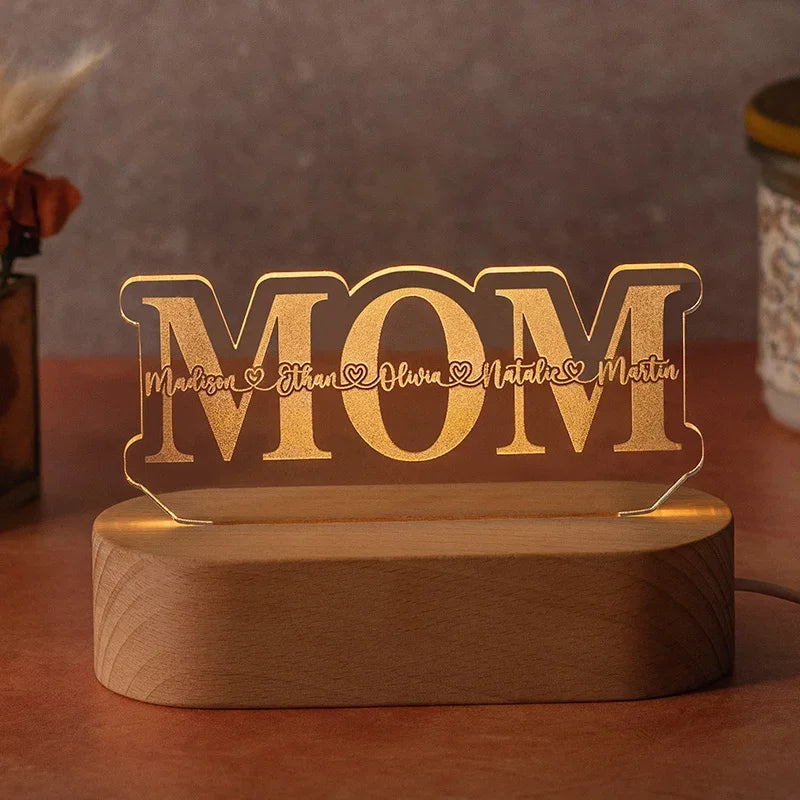 Personalized Mom Acrylic Cut Light with Heart - GiftShire