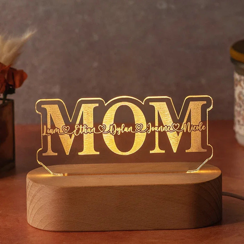 Personalized Mom Acrylic Cut Light with Heart - GiftShire