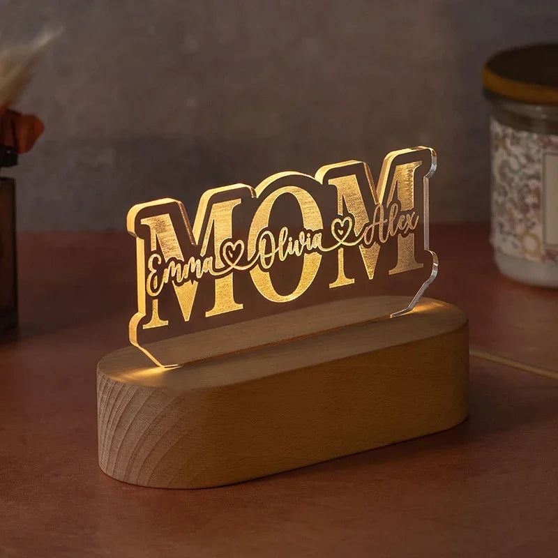 Personalized Mom Acrylic Cut Light with Heart - GiftShire