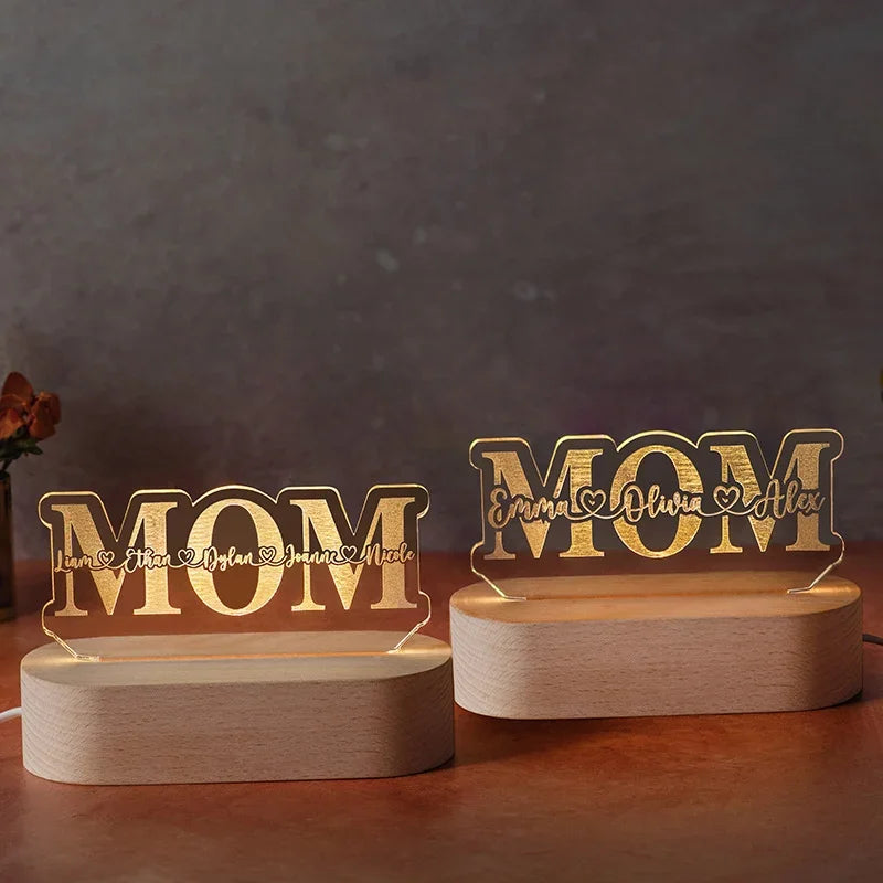 Personalized Mom Acrylic Cut Light with Heart - GiftShire