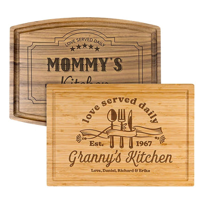Mom's Kitchen Illustrated Custom Engraved Cutting Boards
