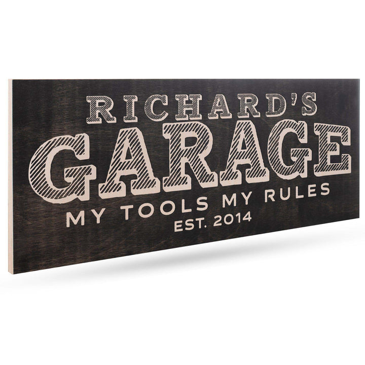 My Tules My Rules - Personalized Garage Sign w/Name - Dad Gifts from Daughter, Son | B095SWXPV9 - D1 - GiftShire