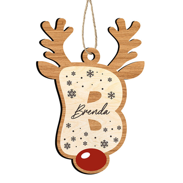 Name Antler Initial Reindeer Christmas Ornament