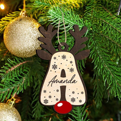 Name Antler Initial Reindeer Christmas Ornament
