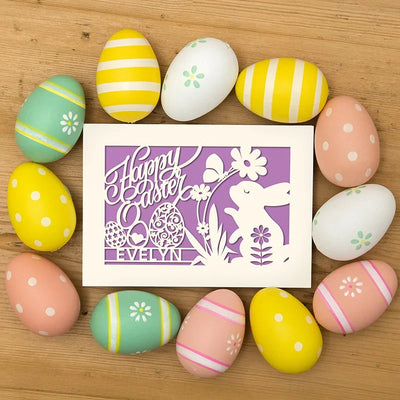 Name Engraved PaperCut Bunny Easter Card with Envelope