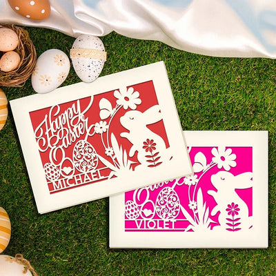 Name Engraved PaperCut Bunny Easter Card with Envelope