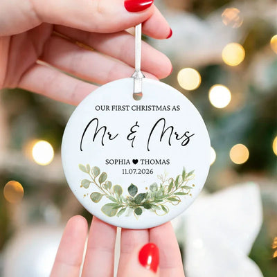 Our 1st Christmas As Mr & Mrs – Double-Sided Photo Ornaments