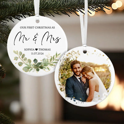 Our 1st Christmas As Mr & Mrs – Double-Sided Photo Ornaments