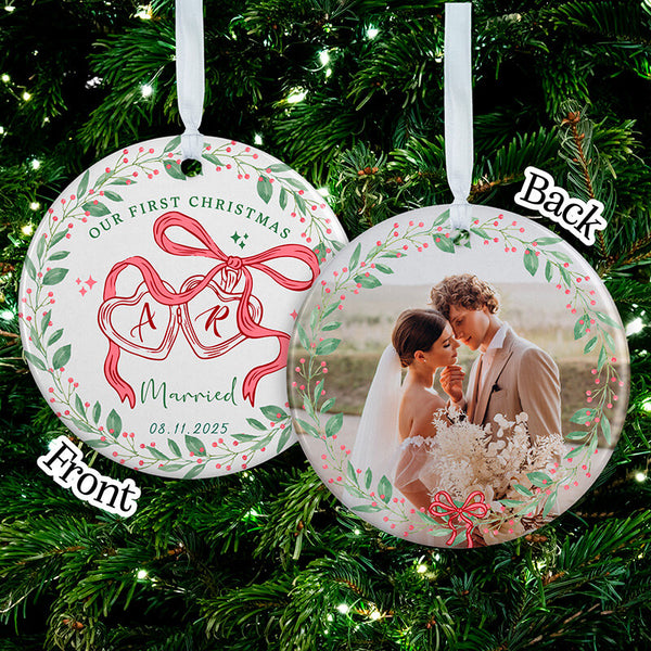 Our 1st Christmas Married Ornaments – Double-Sided & 8 Design Options