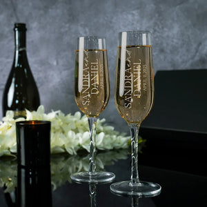 Permanently Engraved Champagne Flute with Spiral Stem - GiftShire