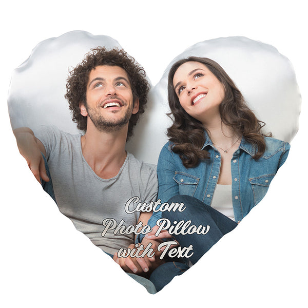 Personalize Heart Shape Photo Pillow with Text - GiftShire