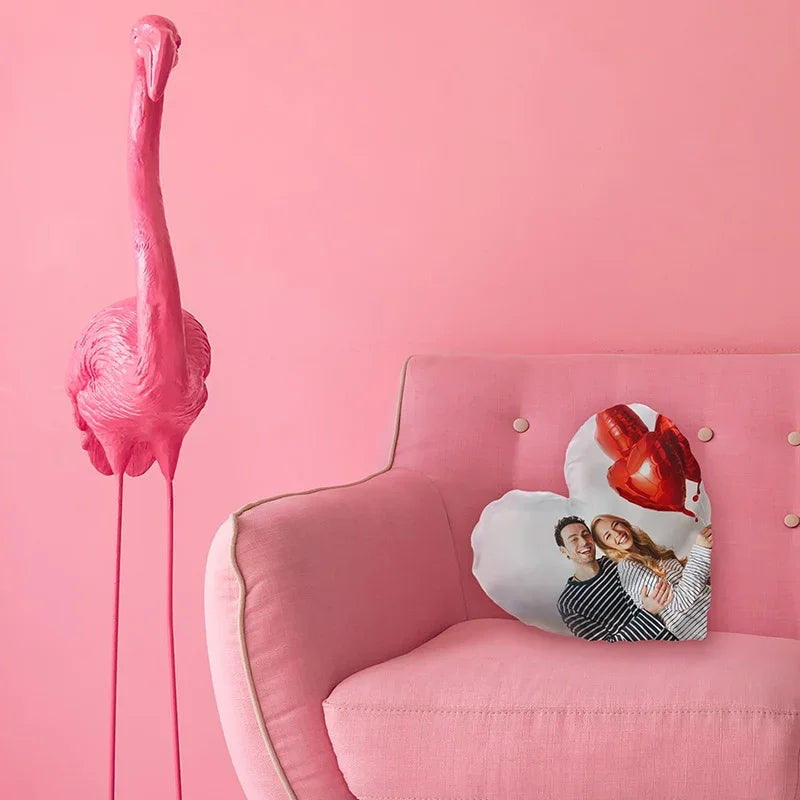 Personalize Heart Shape Photo Pillow with Text - GiftShire