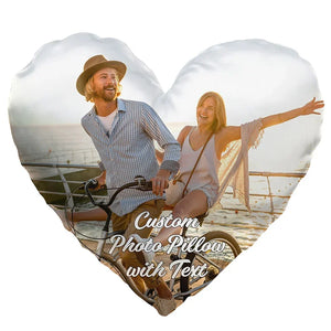 Personalize Heart Shape Photo Pillow with Text - GiftShire