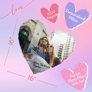 Personalize Heart Shape Photo Pillow with Text - GiftShire