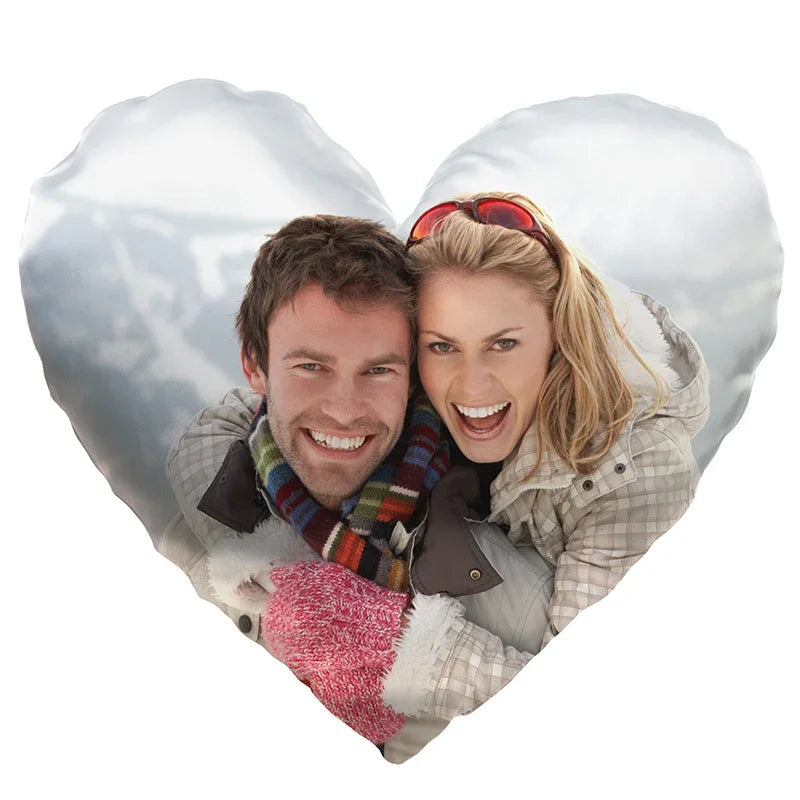Personalize Heart Shape Photo Pillow with Text - GiftShire