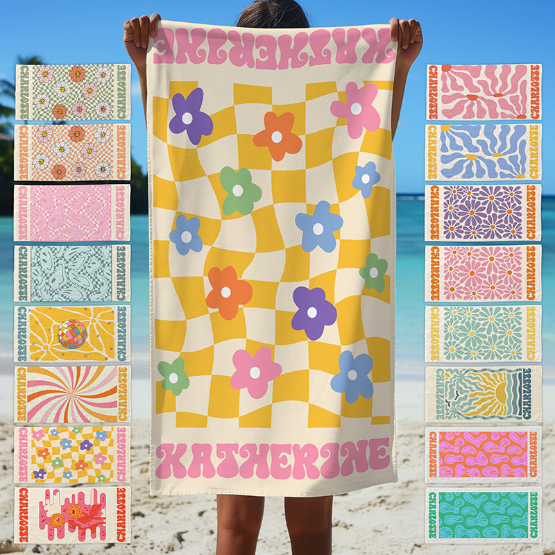 Personalized Beach Towel with Name – Retro 30 x 60 in