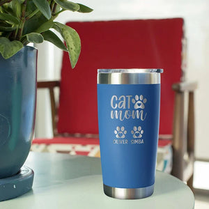 Personalized Cat Mom Tumbler with Custom Name Paw Prints - GiftShire
